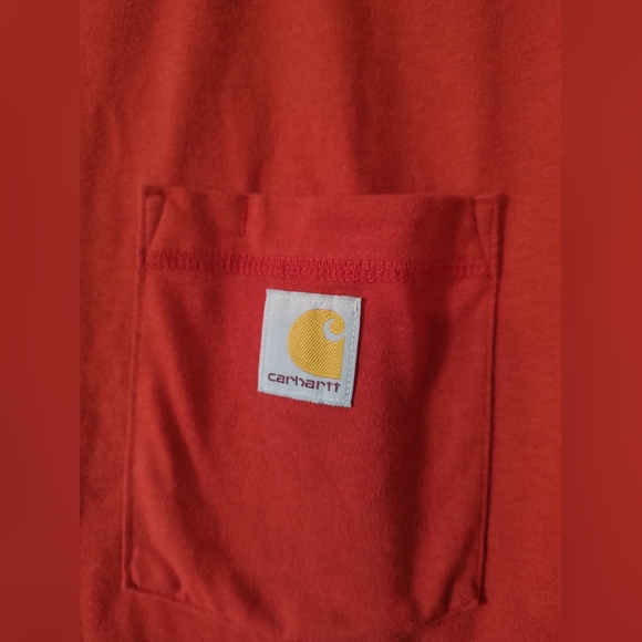 Carhartt Redish Orange Short Sleeve Pocket Tee with Logo Patch - Picture 3 of 5